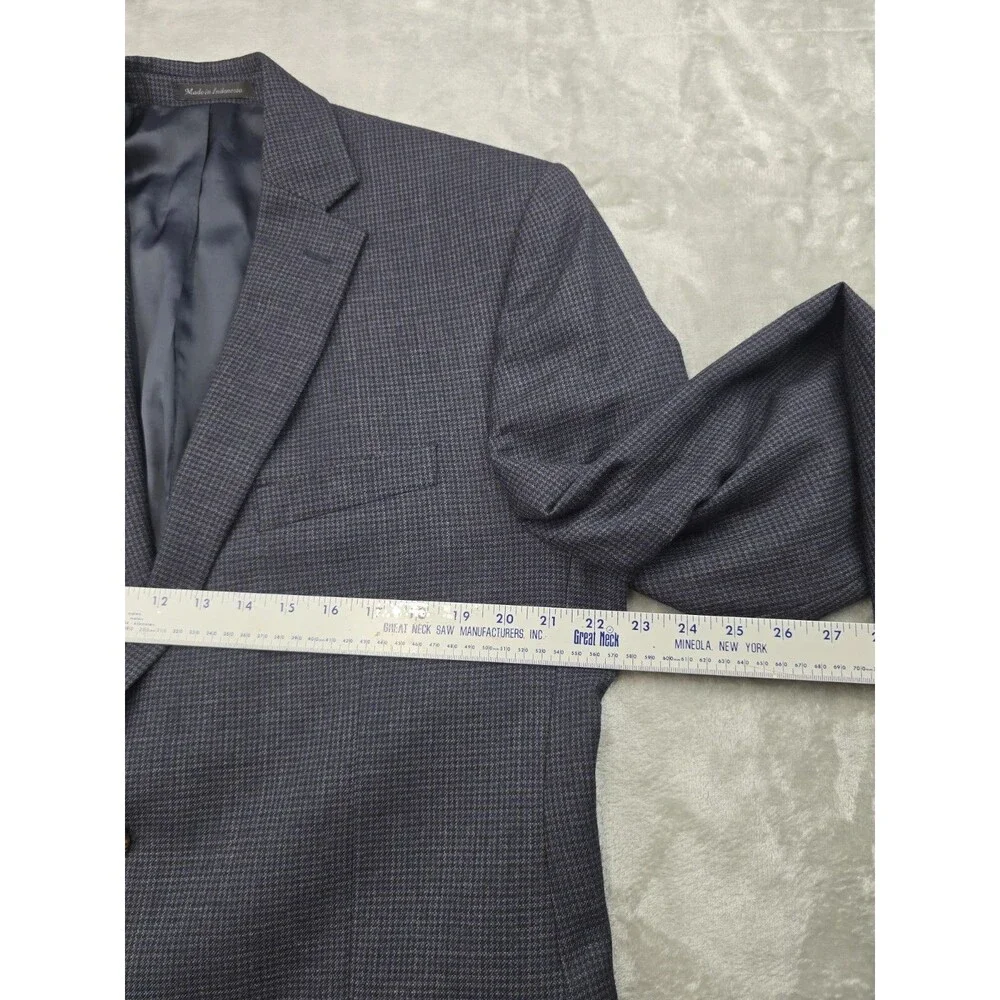 LRL Ralph Lauren Sport Coat Men 44R NavyBlue Houndstooth 100% Wool Jacket Blazer